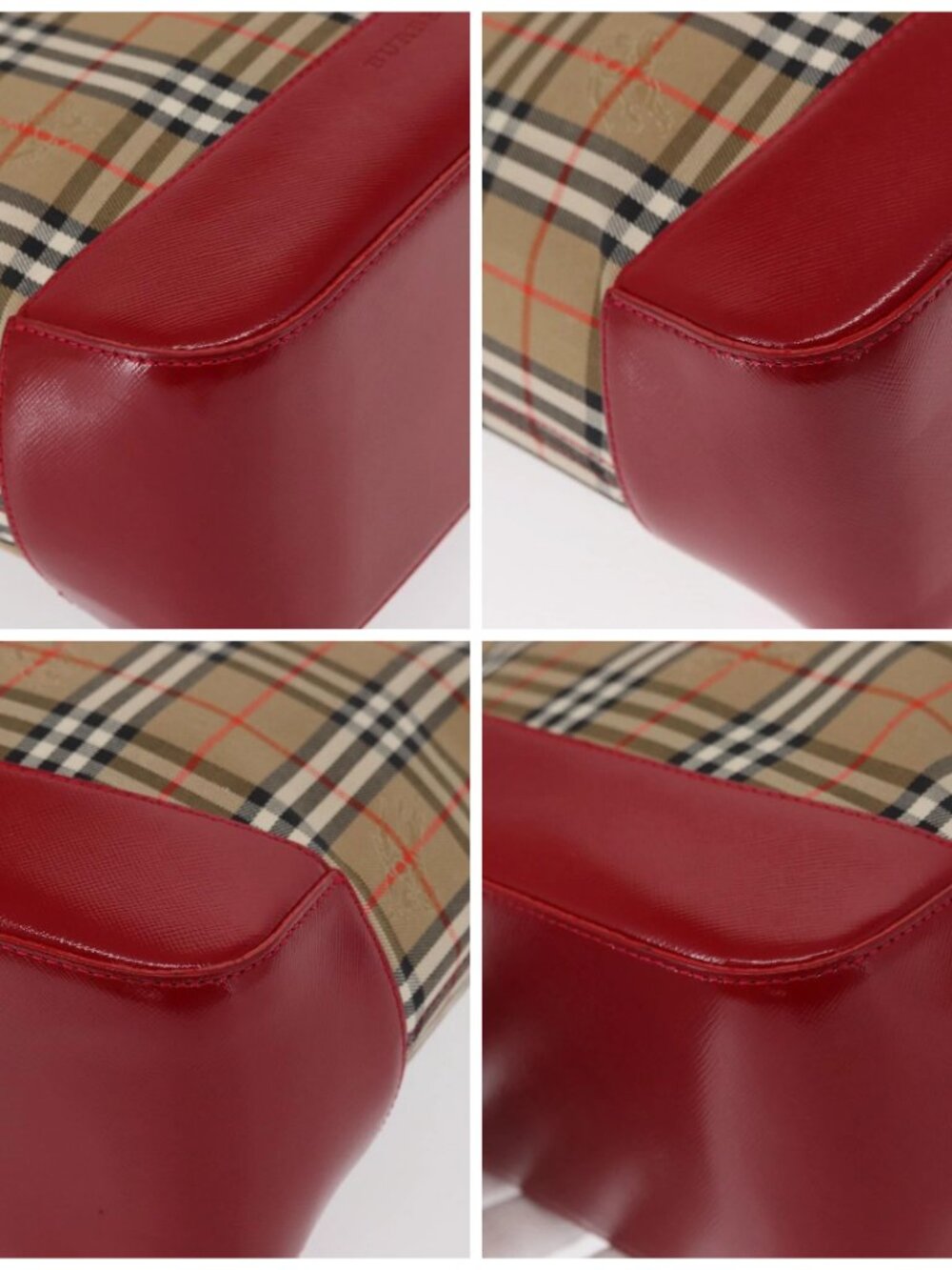 BURBERRY Nova Check Tote Bag Canvas Leather Beige Red gold Auth gh1367 - Picture 16 of 16